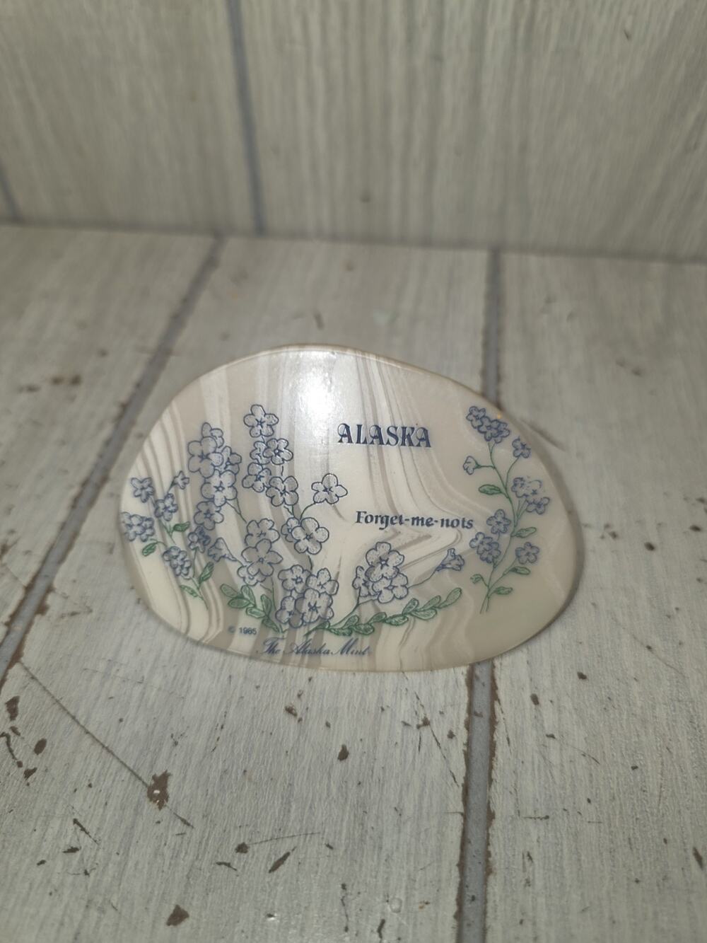 Vintage 1985 Kiana Alaska Souvenir Forget-Me-Not Natural Stone Paperweight